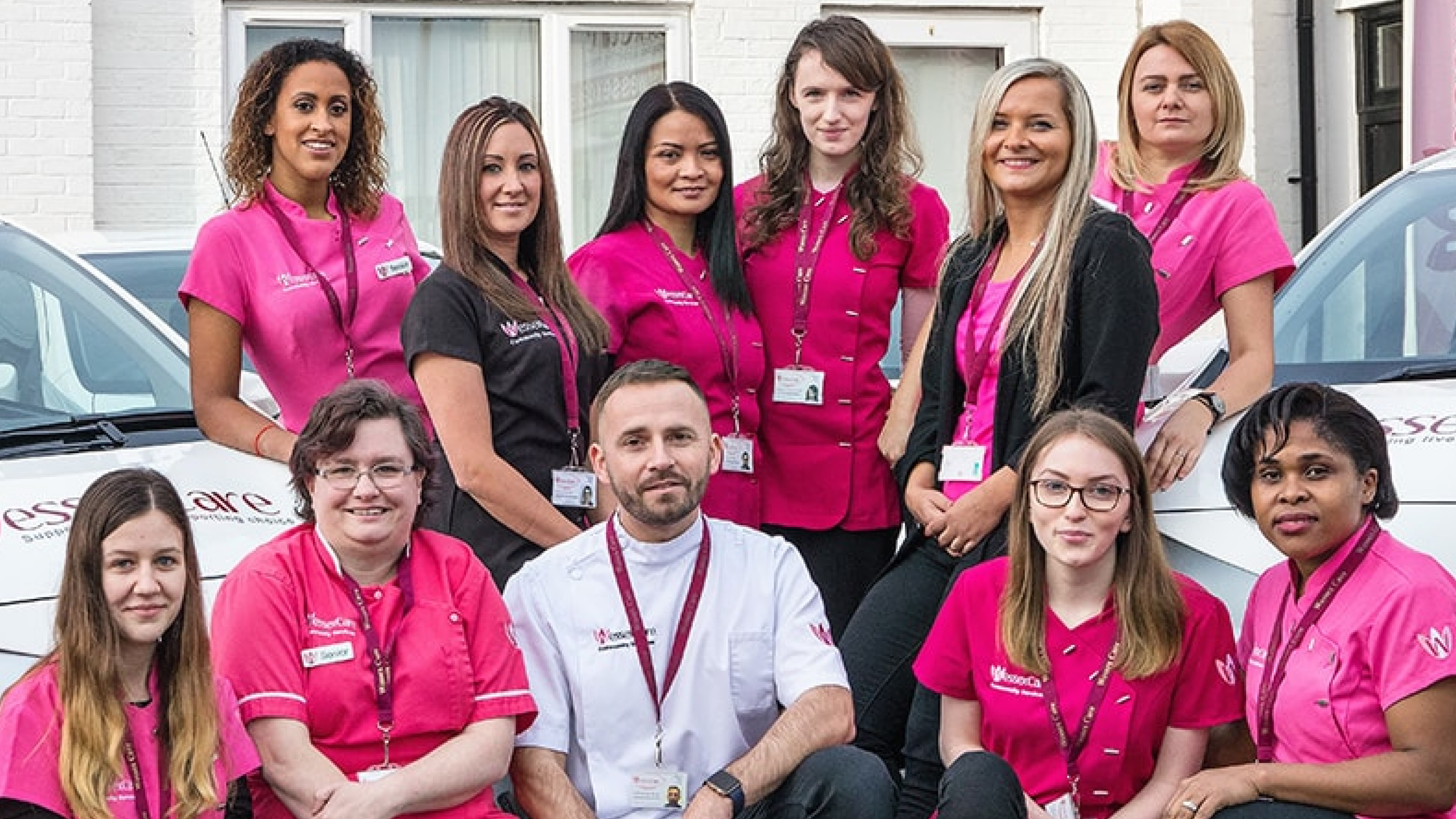 The Wessex Care team in their pink uniforms