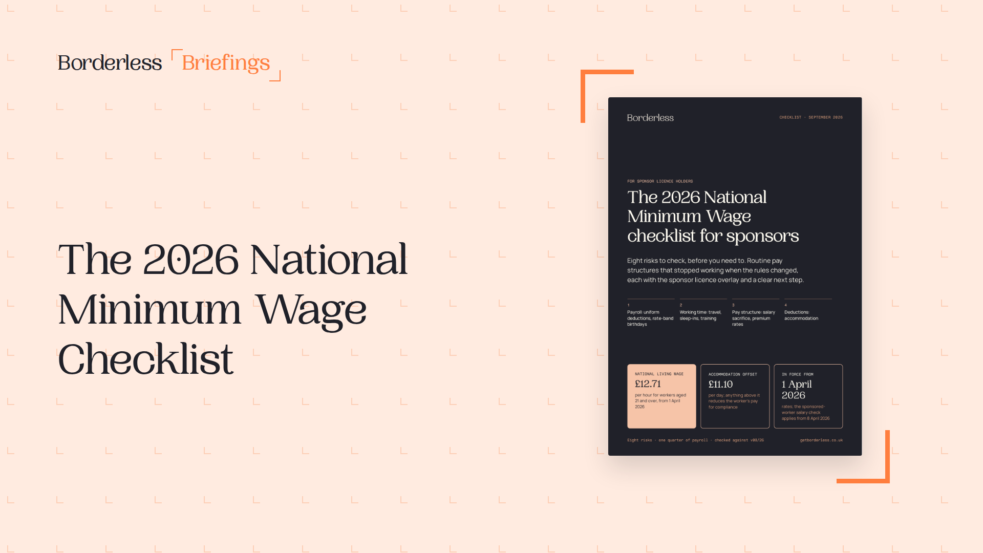 Borderless checklist cover: the 2026 National Minimum Wage checklist for sponsors