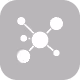 White network or molecular structure icon with one large central circle connected to five smaller circles on a gray background.