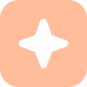 White four-point star shape centered on a circular peach-colored background.