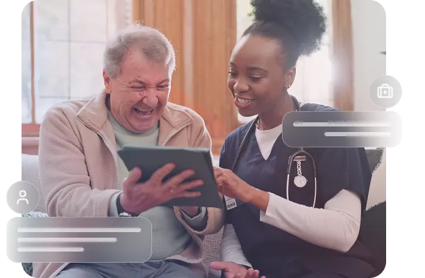 Patient completing an engaging healthcare feedback survey on a digital device