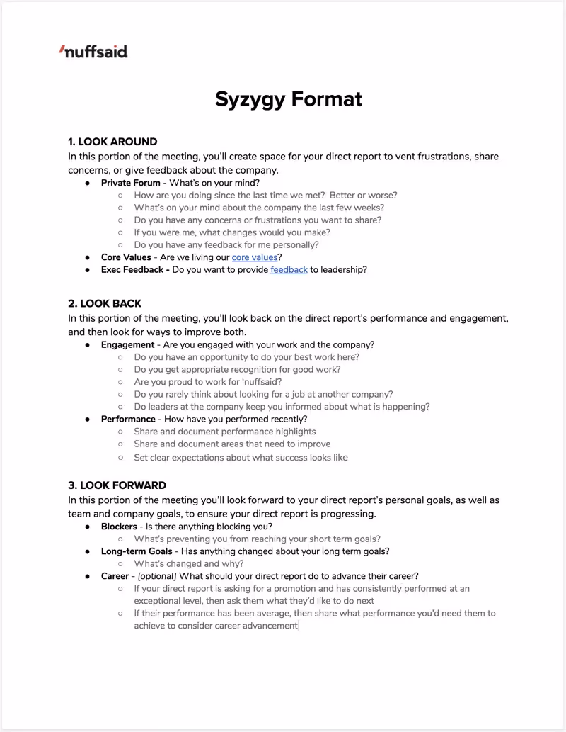 1:1 Format - Questions and Structure