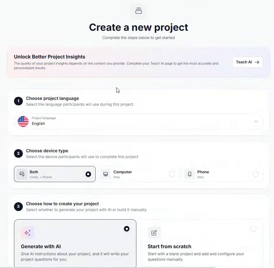 Choose a language, a device type, and Generate with AI