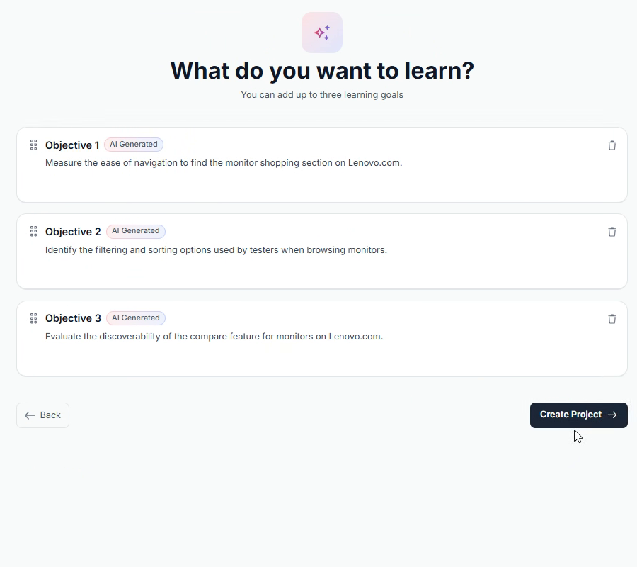 TheySaid suggests up to three learning goals based on your instructions