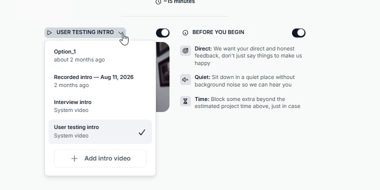 Choose a built-in intro video or upload your own