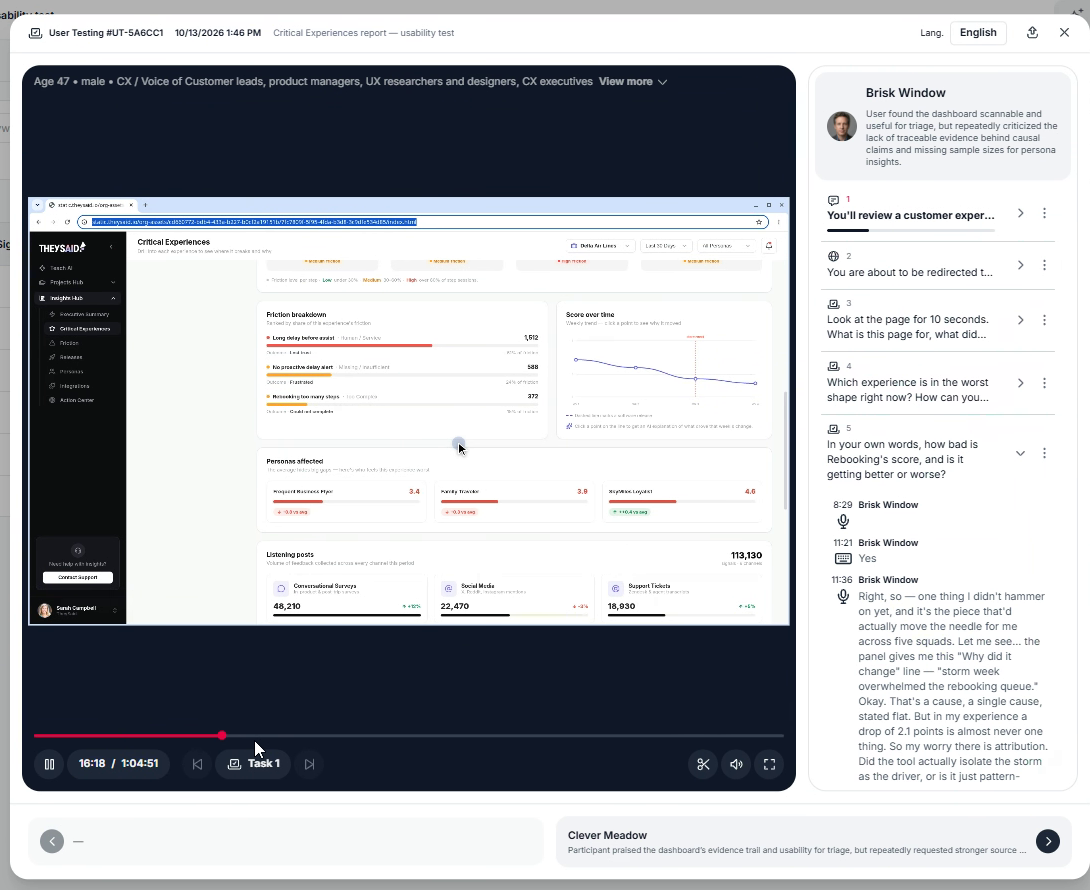 ==A replay from a test launched in Claude Design, with the language menu and next-participant preview==