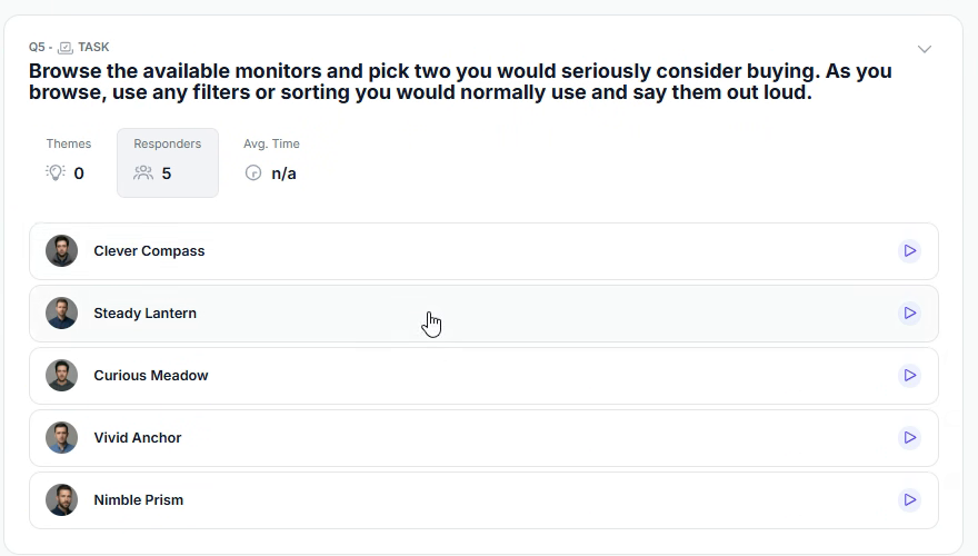 ==Click play to watch exactly how each participant handled a task==