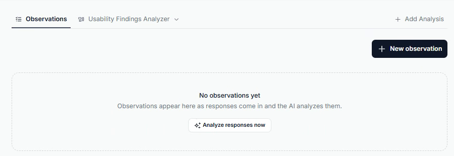 ==The Observations tab, where AI insights appear as responses come in==