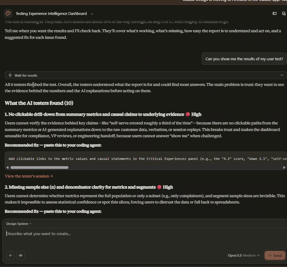 Claude lists every issue with its severity and a ready-to-use fix