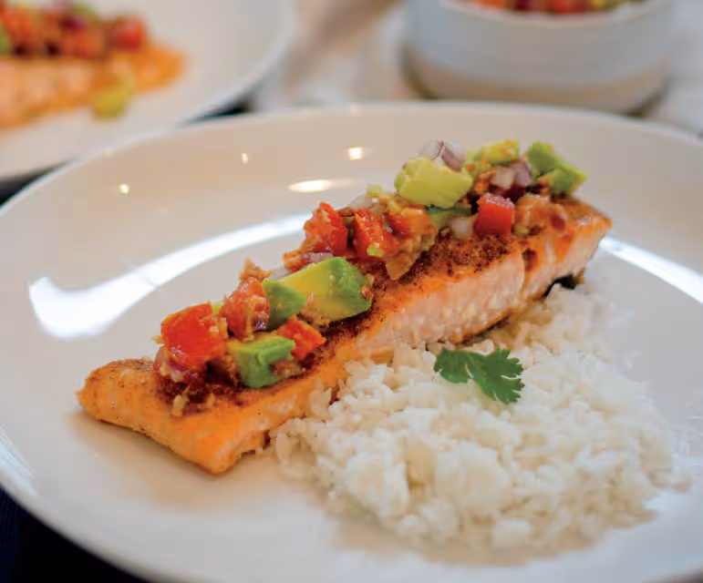 Baked Salmon with Bacon-Avocado Salsa