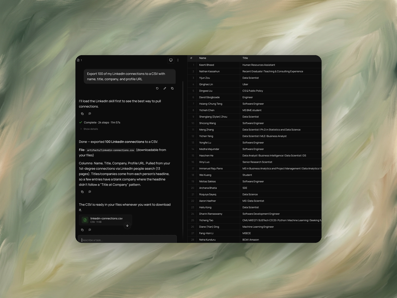 Extract LinkedIn profile data into a spreadsheet without a scraper
