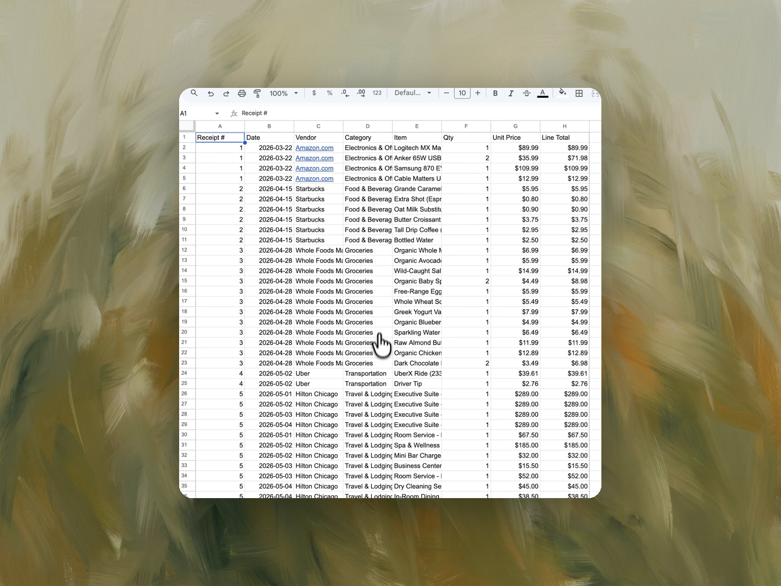 Turn a pile of invoices and receipts into one clean spreadsheet