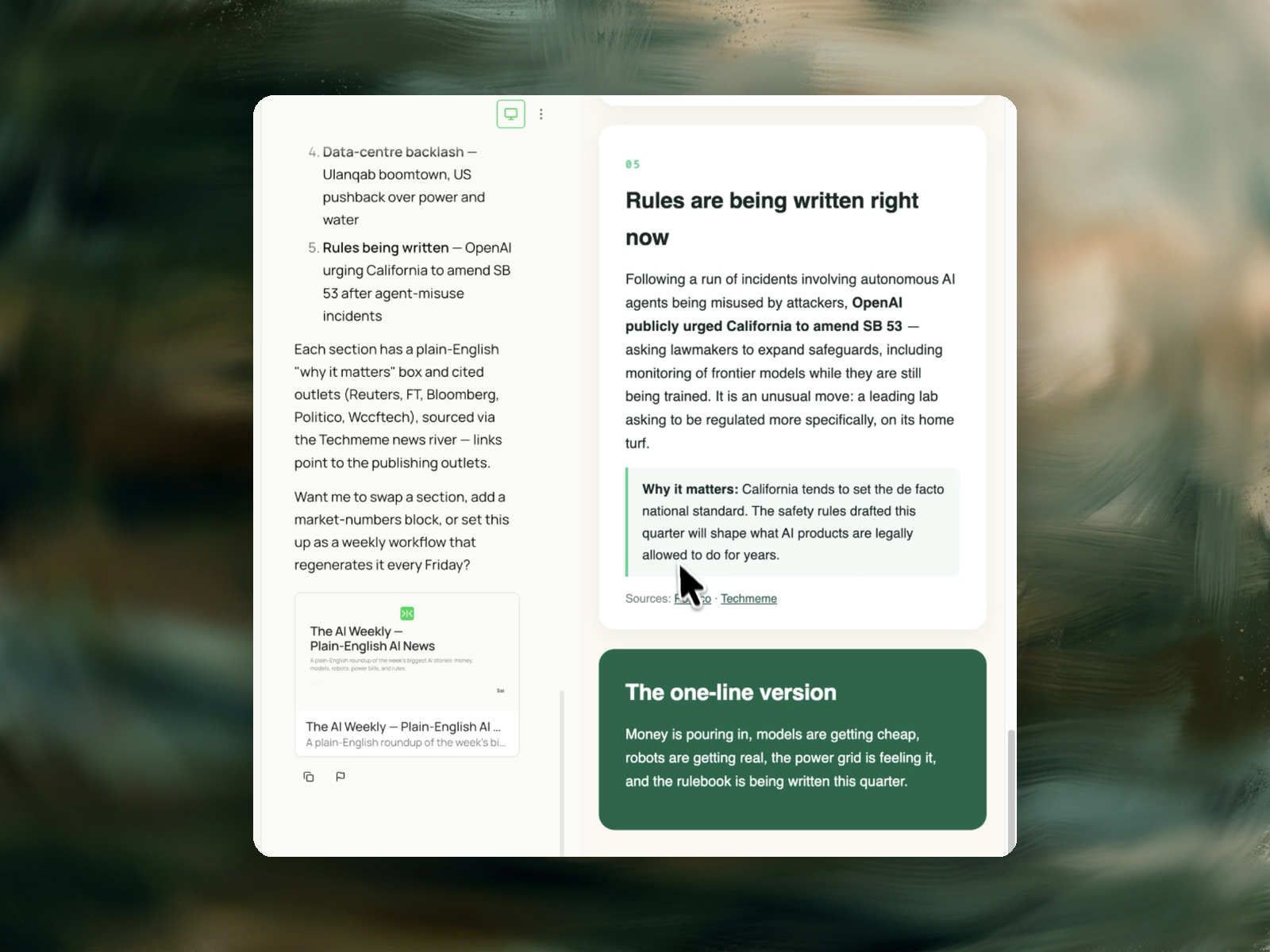 An AI newsletter generator that reads this week's news before it writes