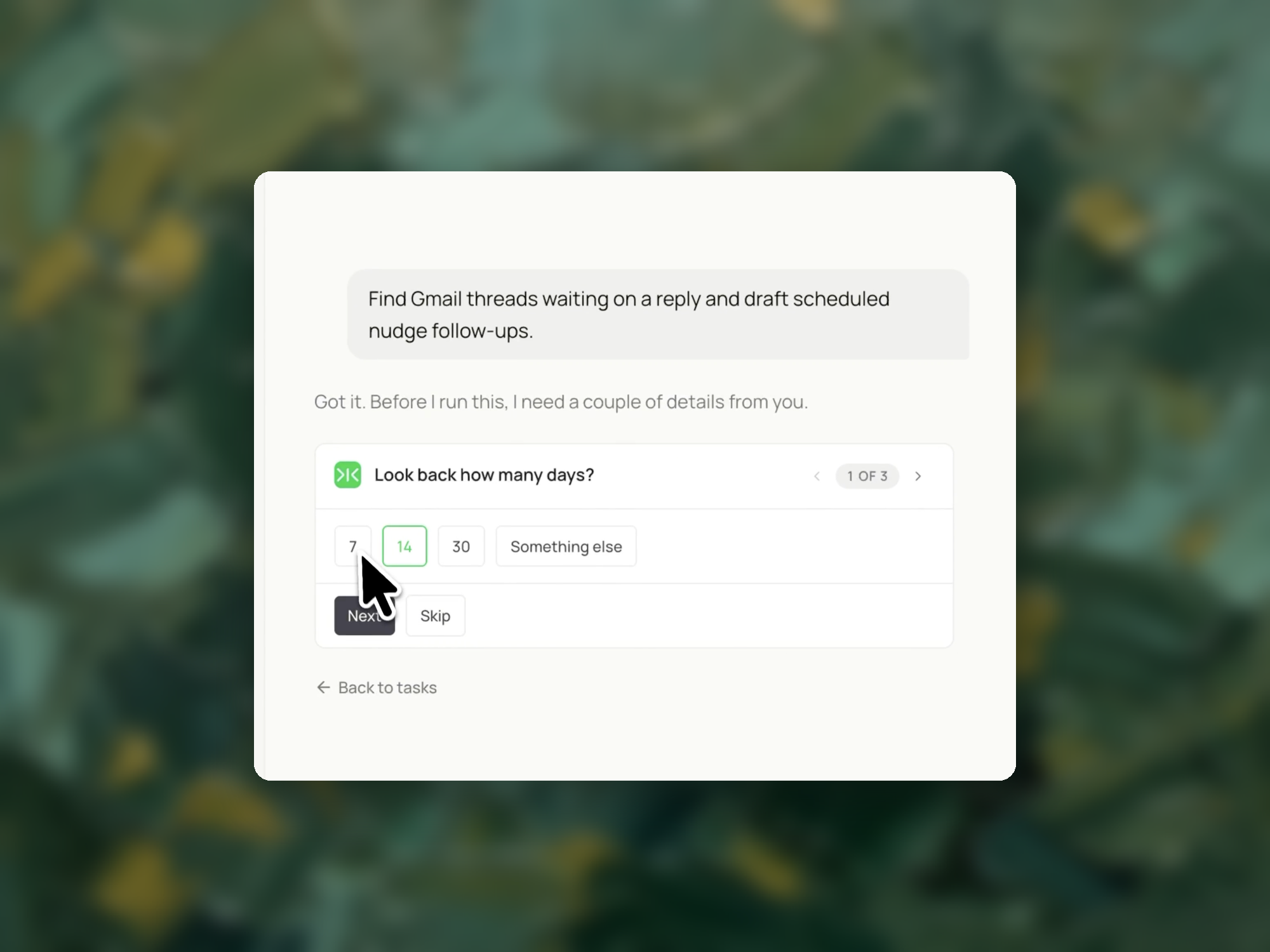 Schedule an email in Gmail after Sai finds which threads are still waiting