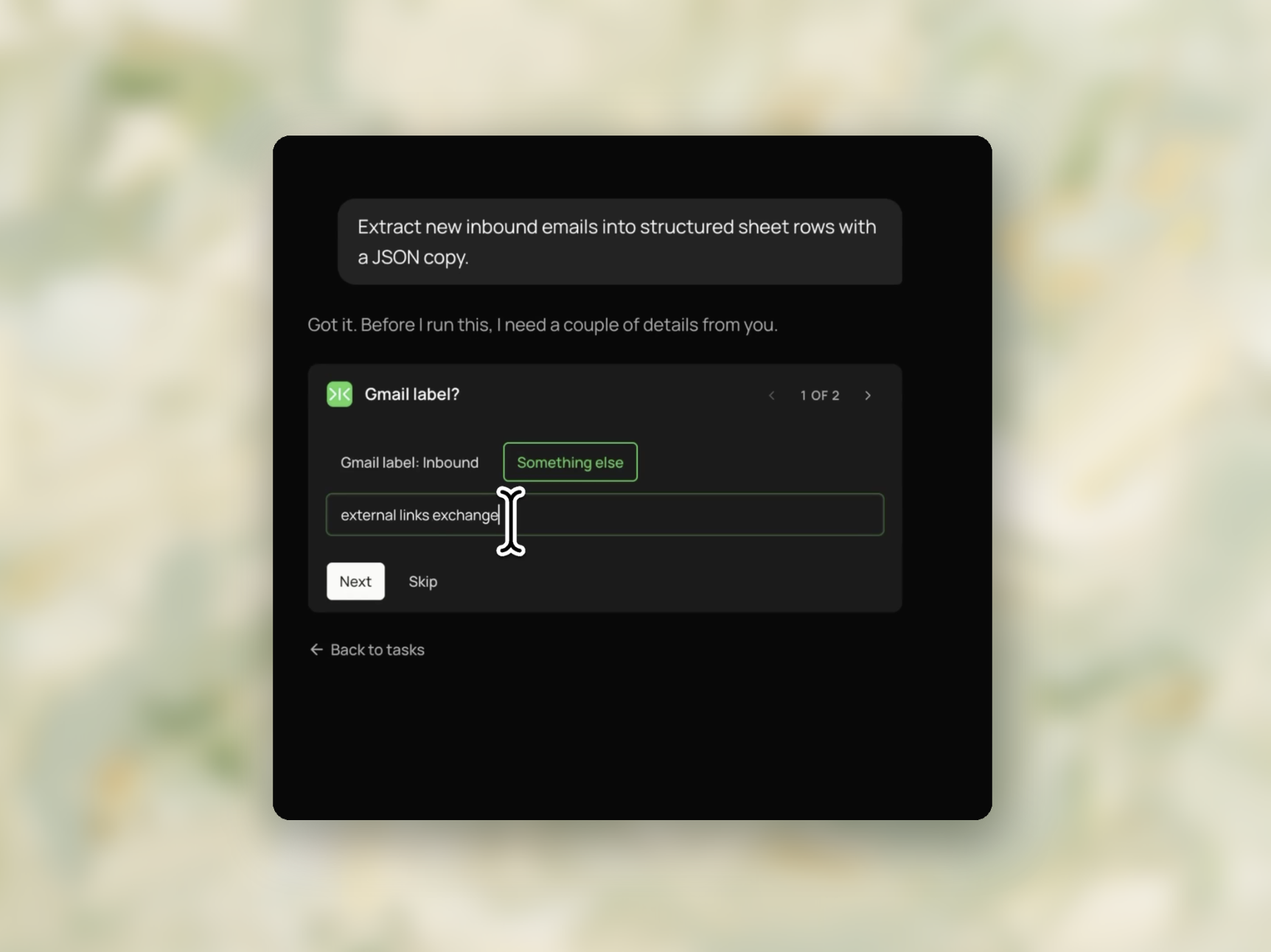Extract email sender details into JSON and sheet rows without a parsing rule