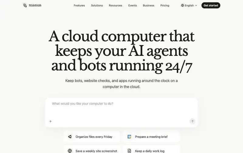 Manus Cloud Computer homepage