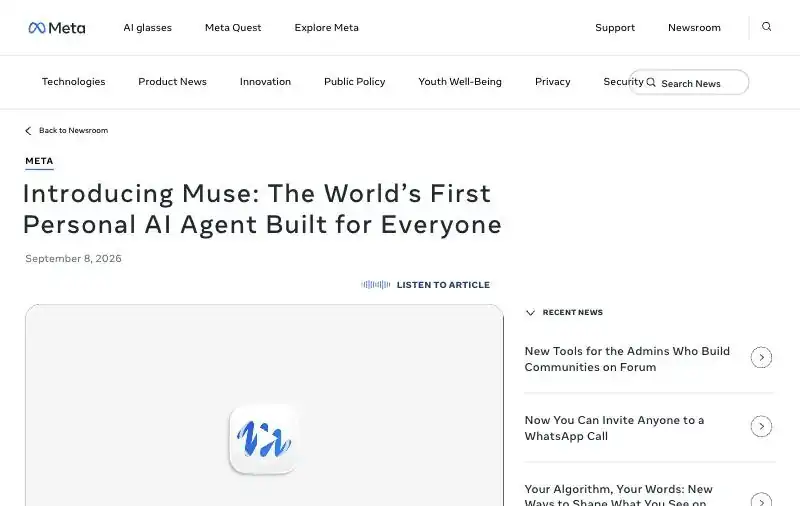 Meta Muse launch page