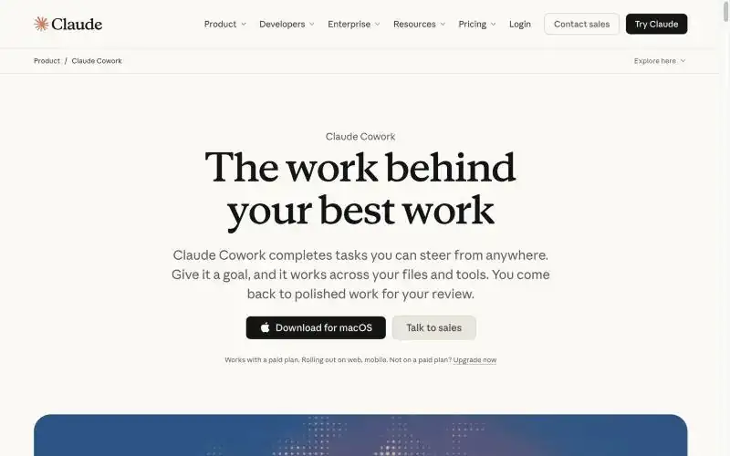 Claude Cowork homepage