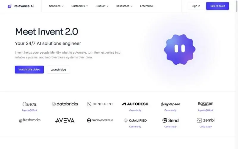 Relevance AI homepage