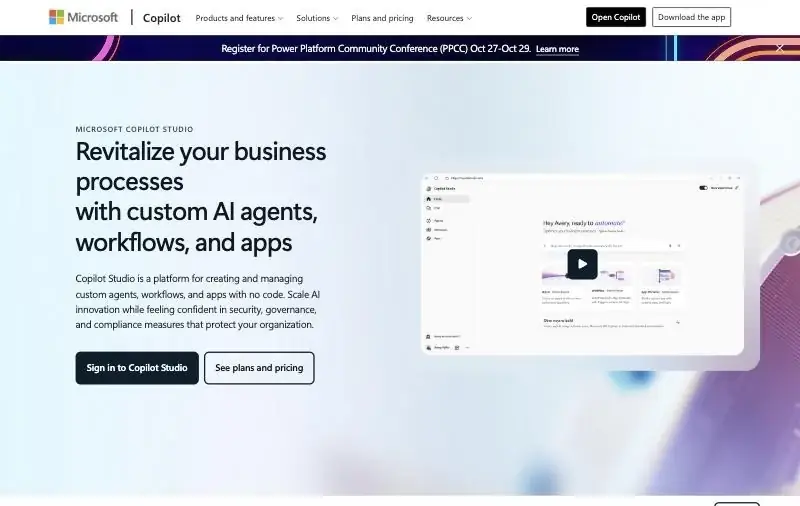 Microsoft Copilot Studio page