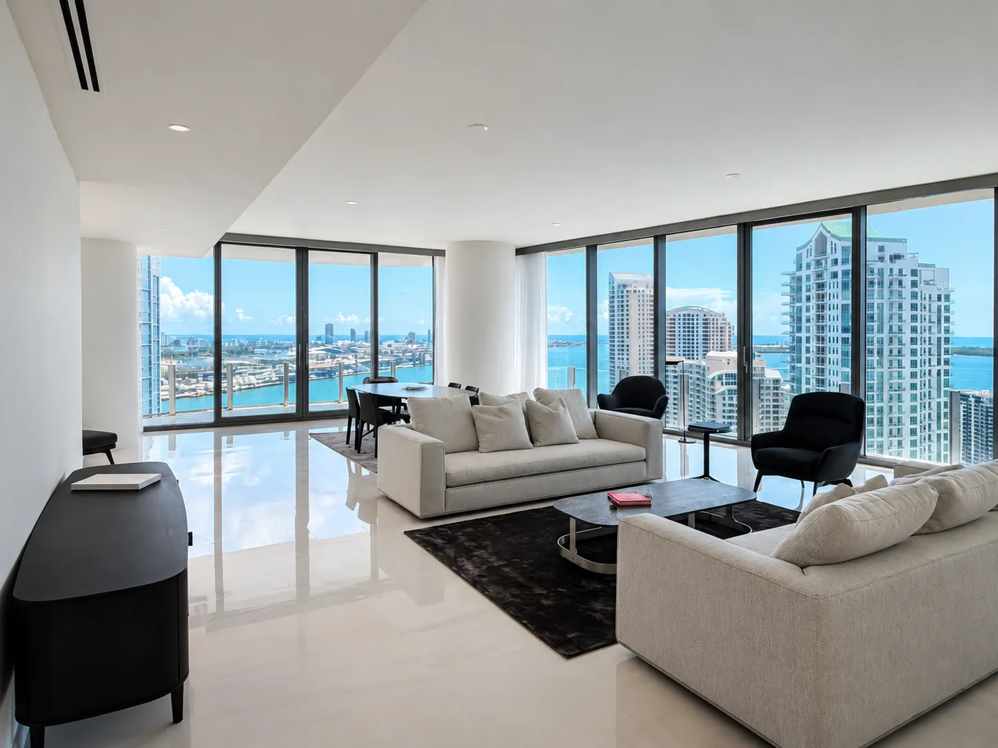 Living room with Biscayne Bay views — Residence 3201