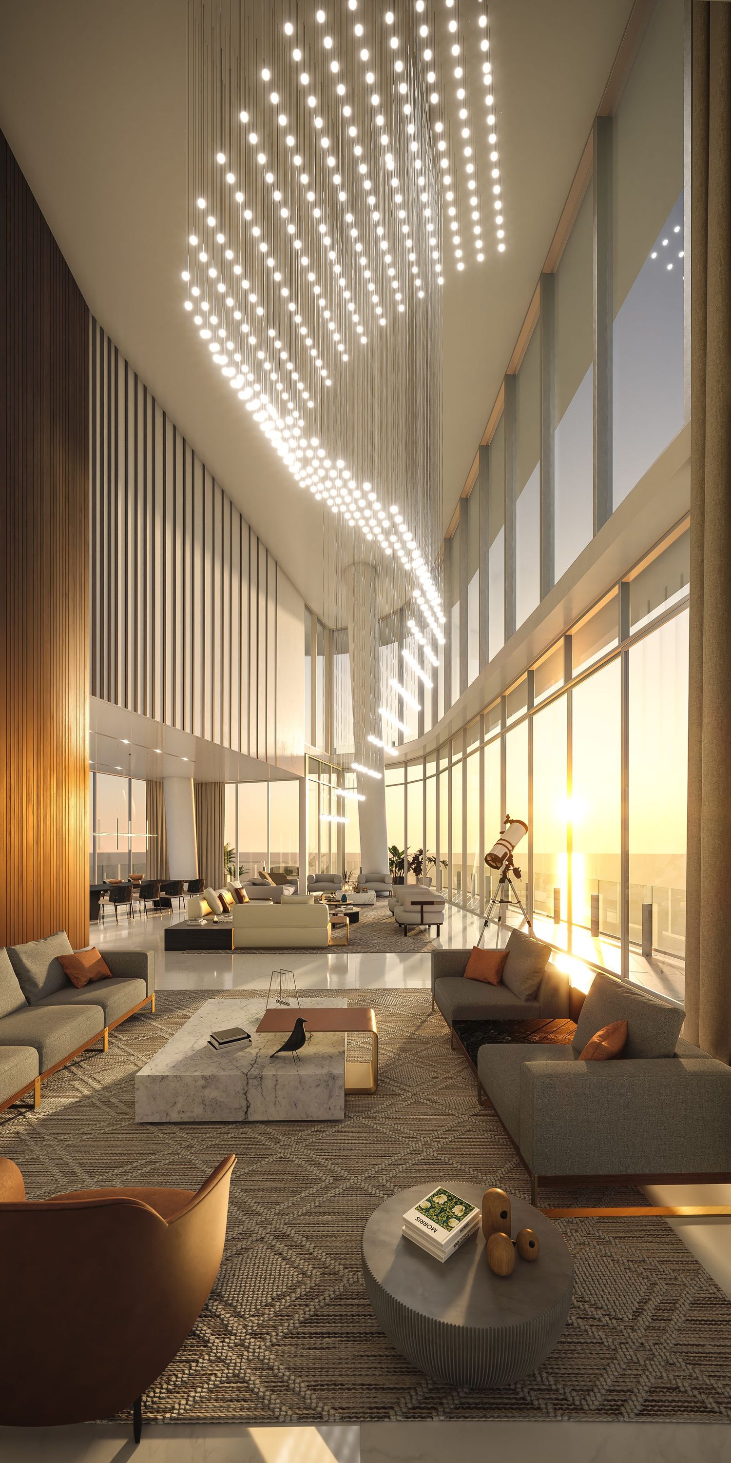Double-height living room on Level 63 — Residence 6301