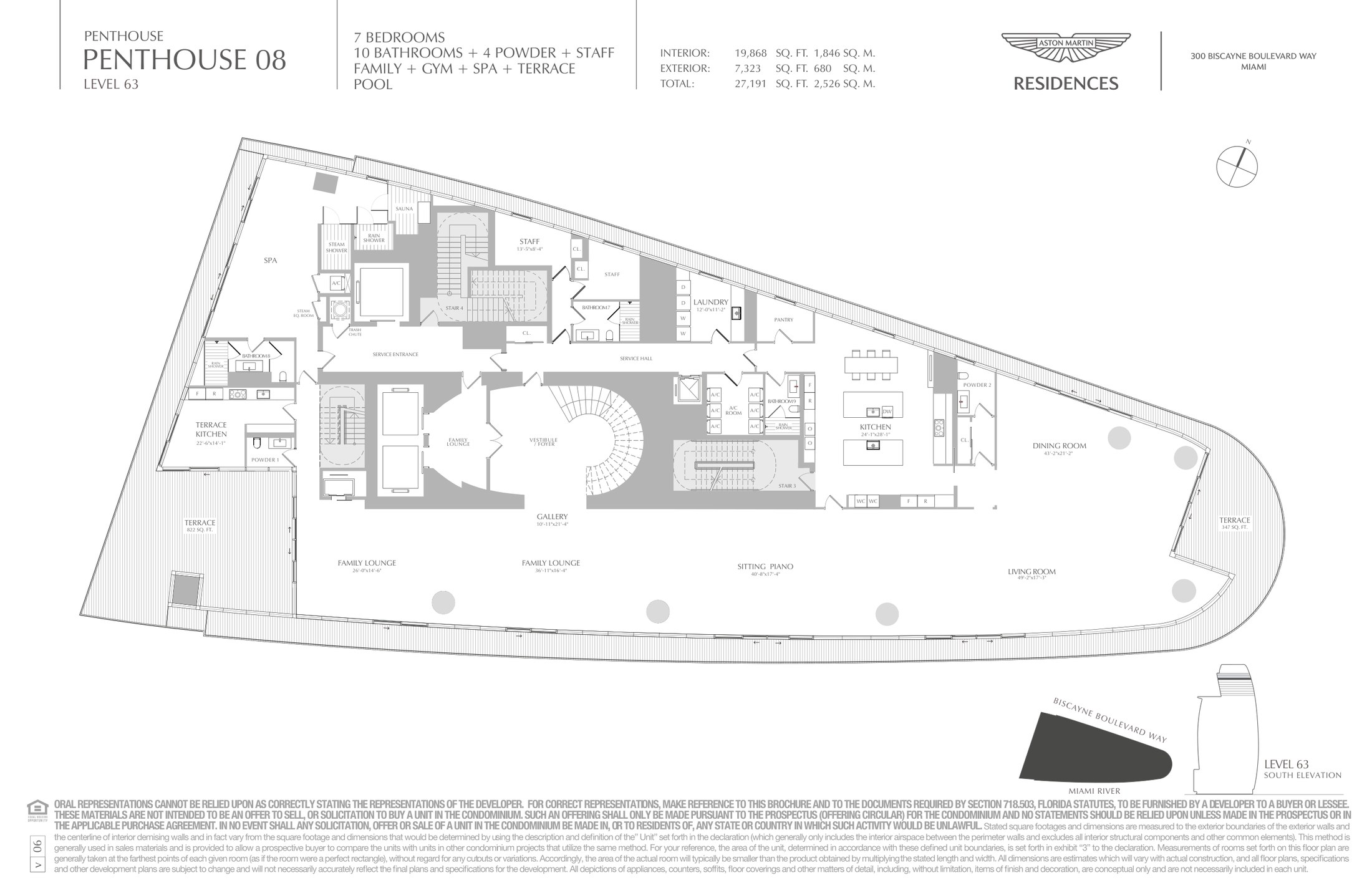 Residence 6301 triplex penthouse floor plan — Level 63, Aston Martin Residences