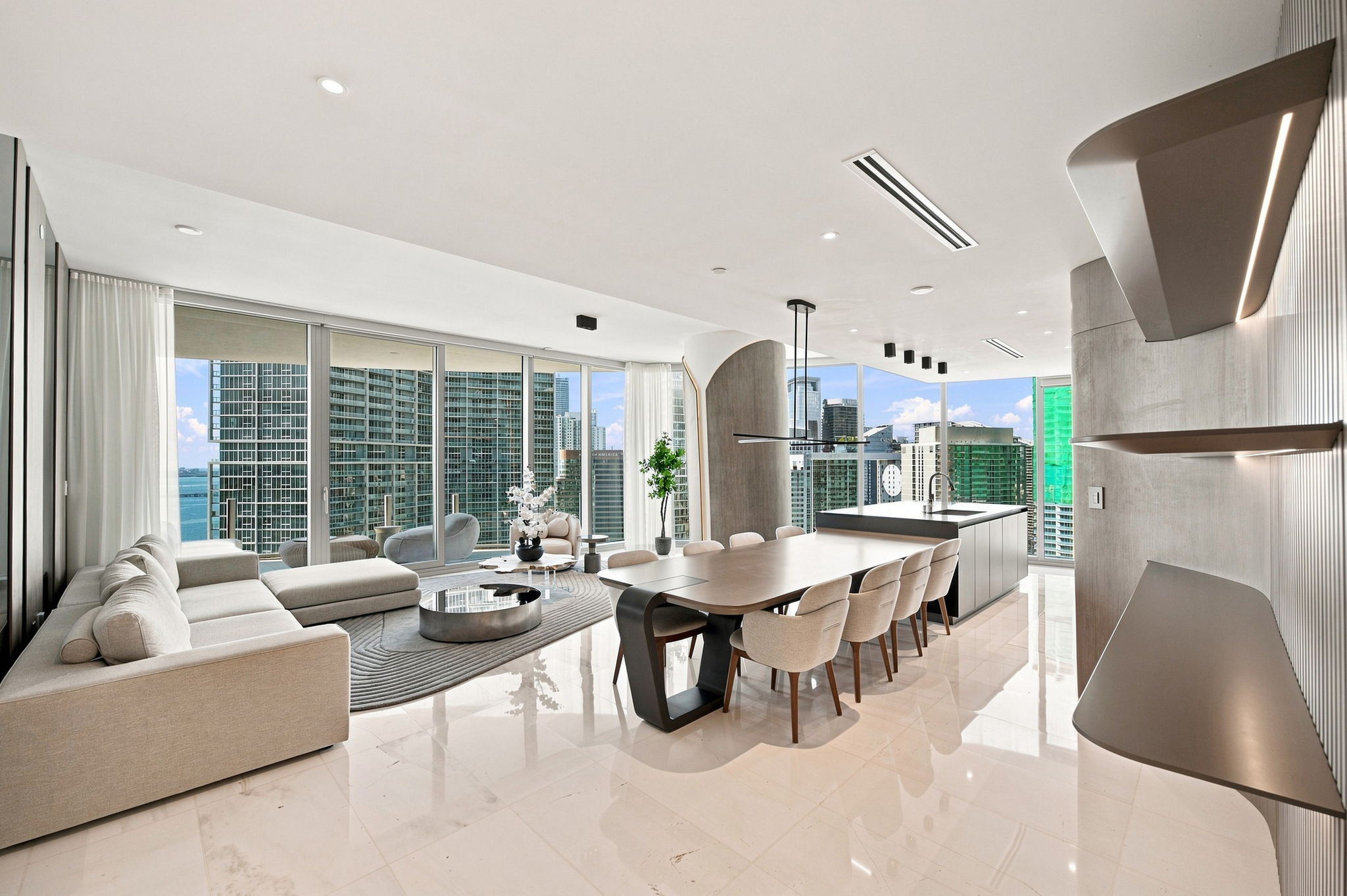 Terrace overlooking Biscayne Bay and Brickell Key from Residence 3807