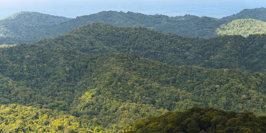 a view of a mountain range with a body of water in the distance