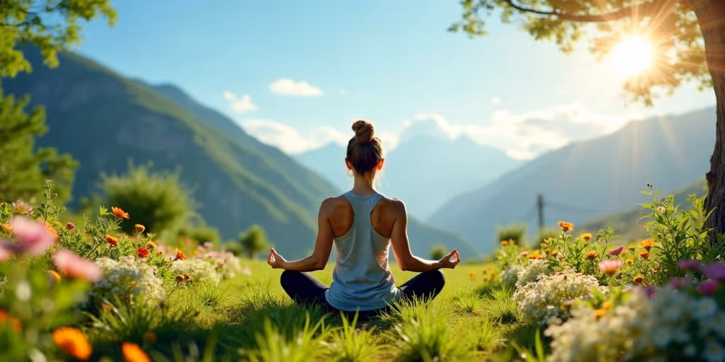 Personne méditant dans la nature, symbole de santé holistique.
