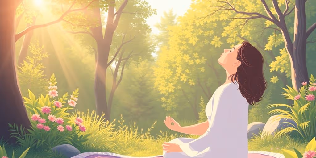 Personne respirant profondément dans un cadre naturel apaisant.