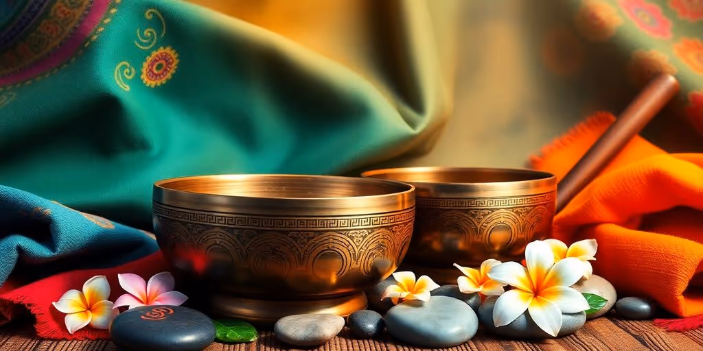 Bol tibétain coloré sur un fond paisible.