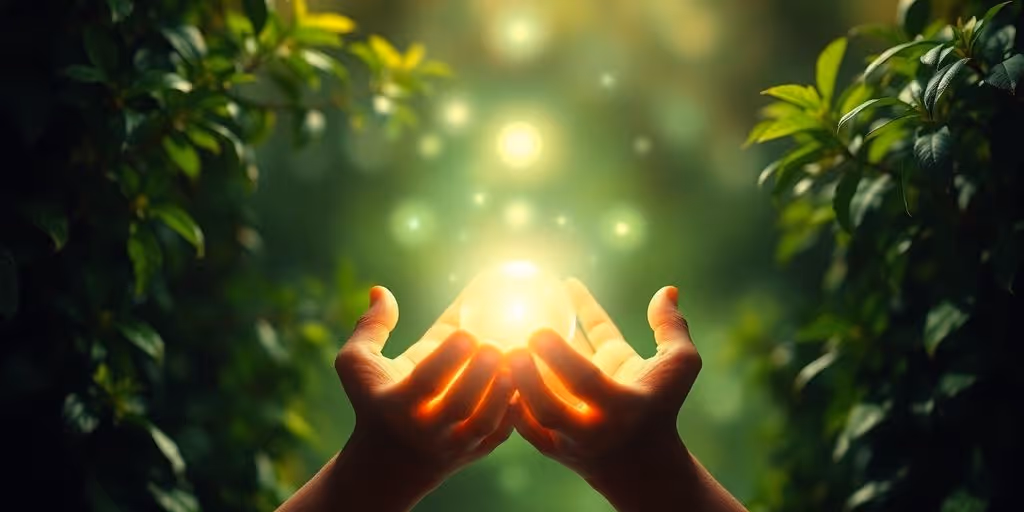 Mains tenant des orbes d'énergie lumineuse et apaisante.