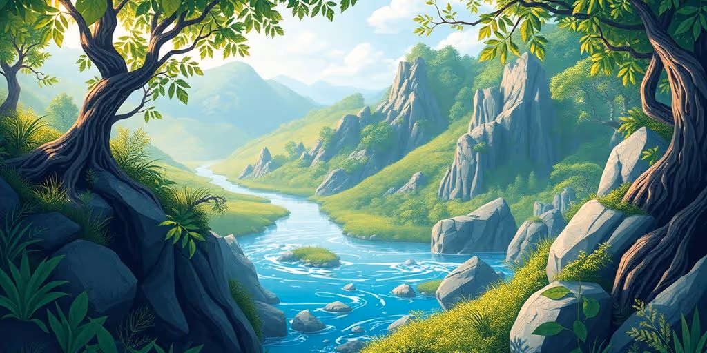 Paysages naturels et motifs géométriques en harmonie.