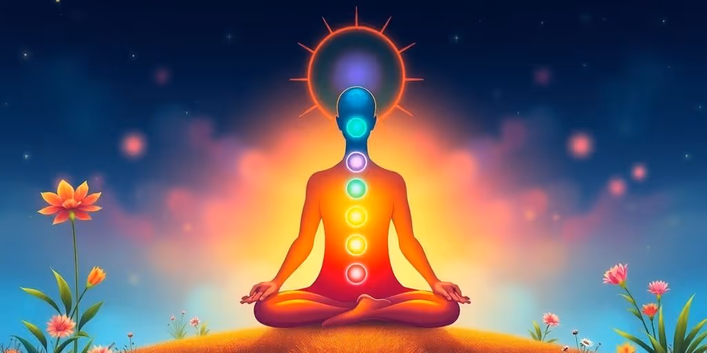 Illustration réaliste des chakras sur une figure sereine.