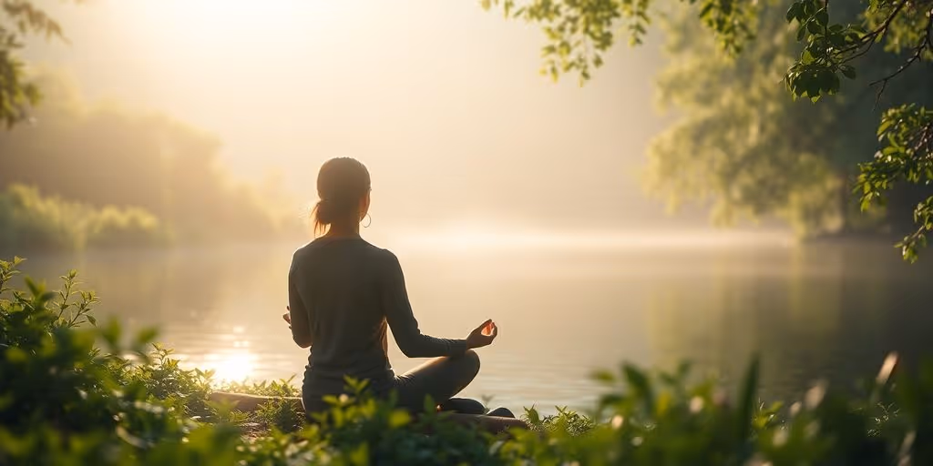 Méditation en pleine nature, lumière douce et harmonie.