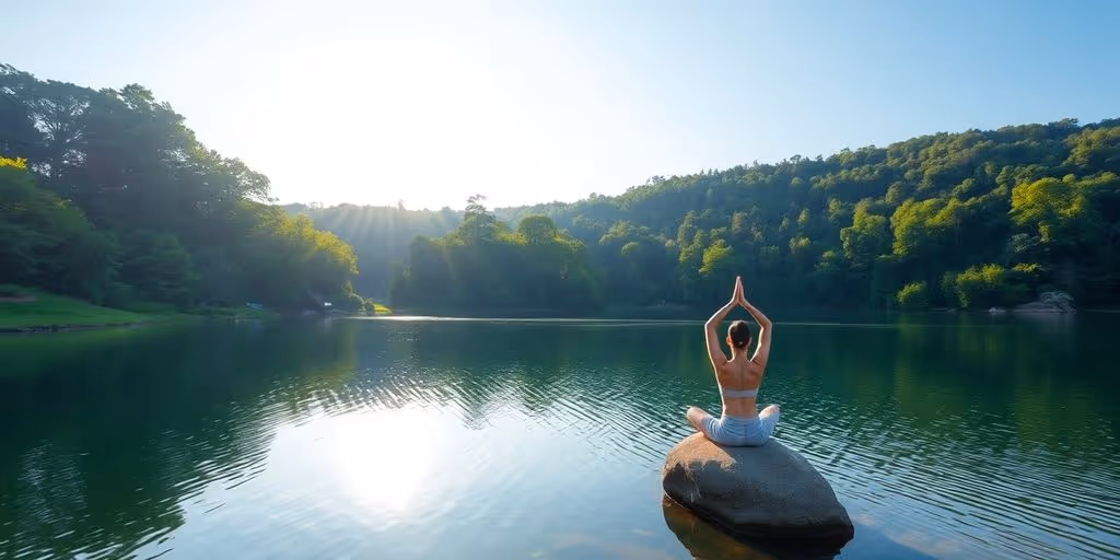 Un paysage serein avec un lac tranquille et une personne