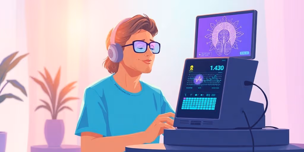 Person utilisant un équipement de biofeedback pour la santé.