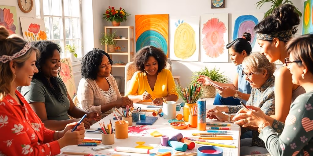 Groupe de personnes pratiquant l'art thérapie ensemble.