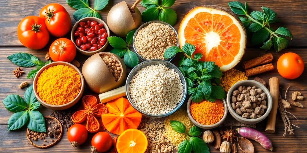 Épices et herbes ayurvédiques pour une digestion optimale.