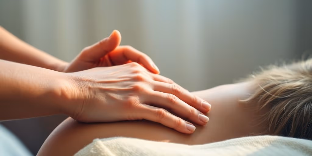 Deux mains apaisantes sur une épaule détendue.