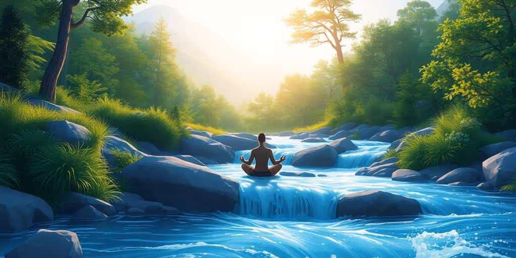 Personne méditant au milieu de la nature paisible.