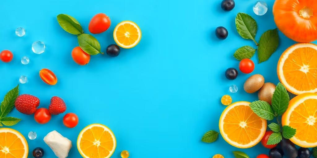 Illustration de vitamines et fruits pour la santé optimale.