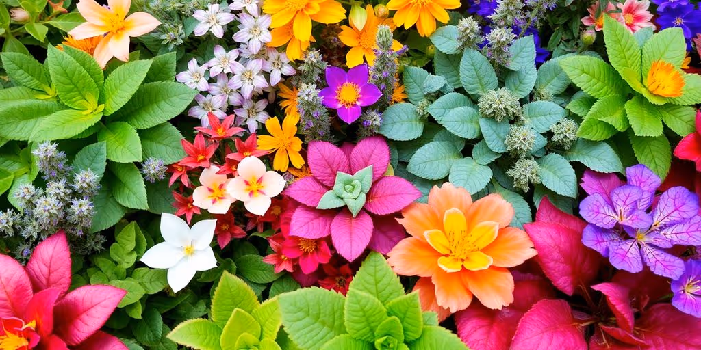 Une collection de plantes colorées et luxuriantes.