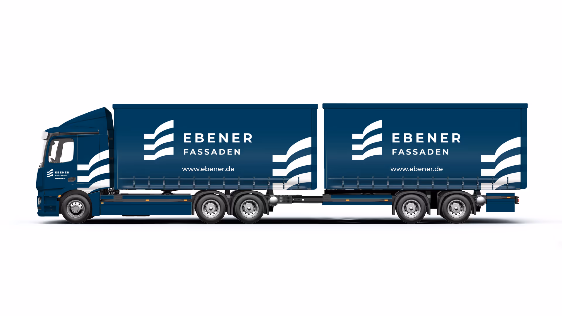 LKW Folierungsdesign. Blauer LKW auf weißem Hintergrund