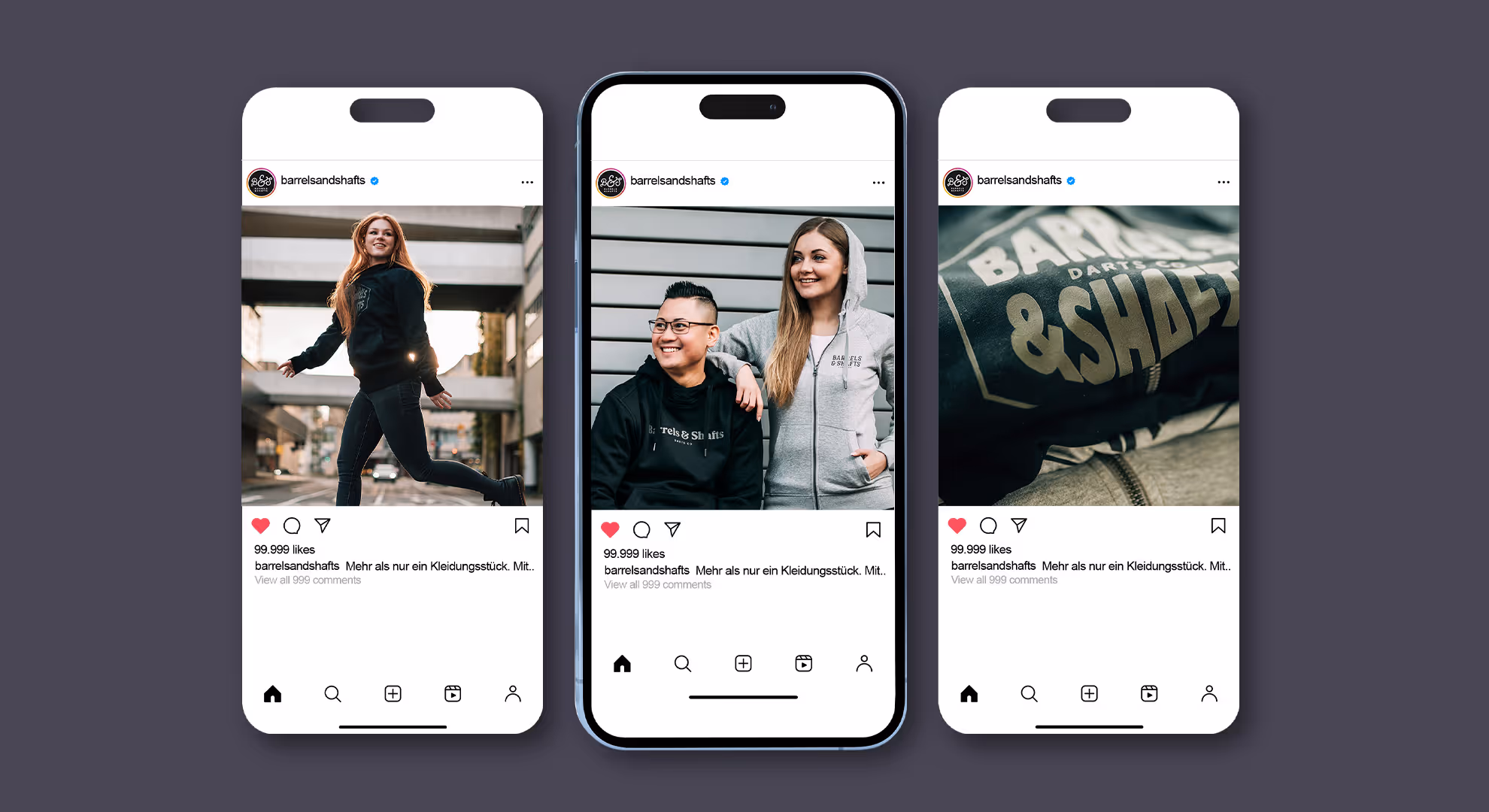 Iphone auf grauem Hintergrund zeigt 3 Instagram slides