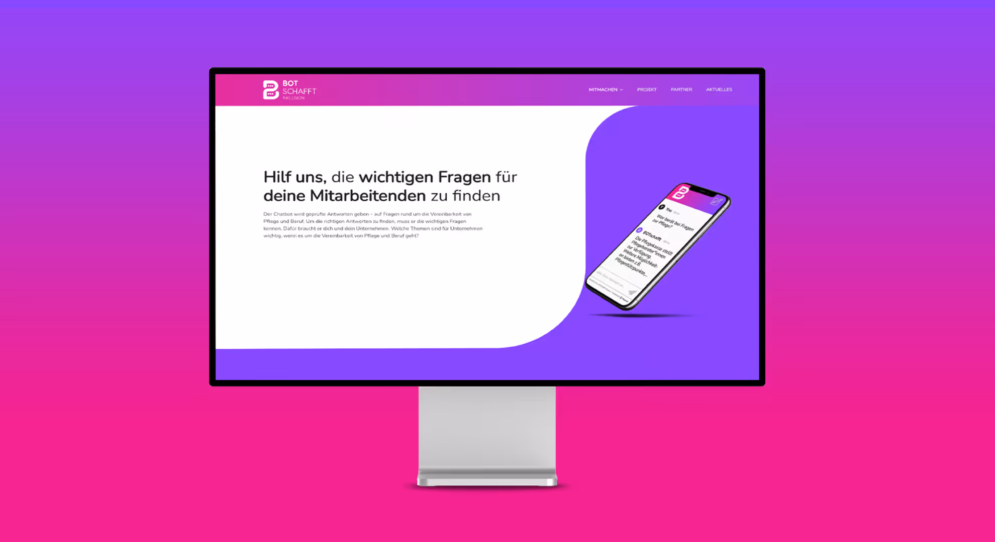 iMac Display auf Hintergrund mit Verlauf von Lila nach Pink