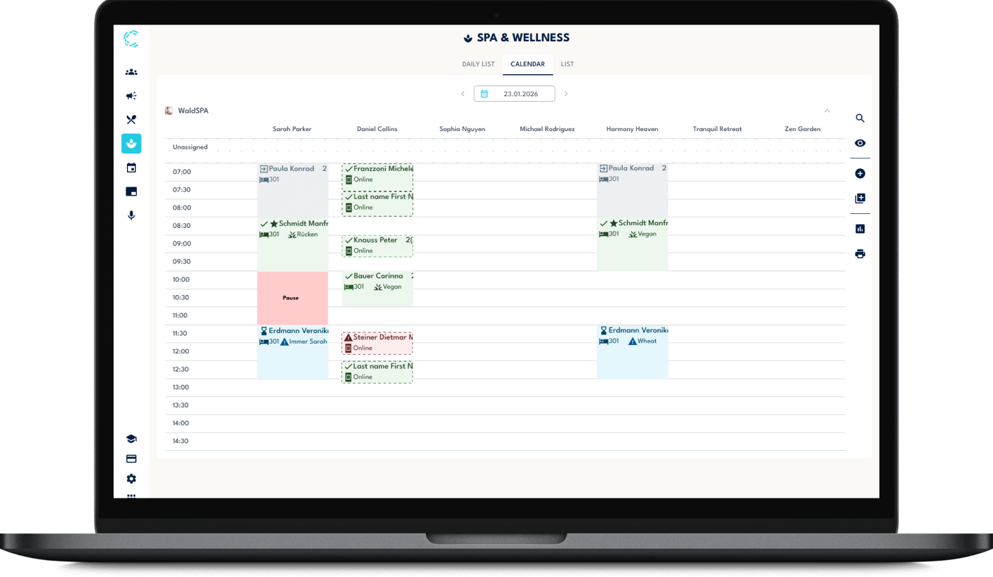 Picture of a laptop showing the crqlar hotel spa software
