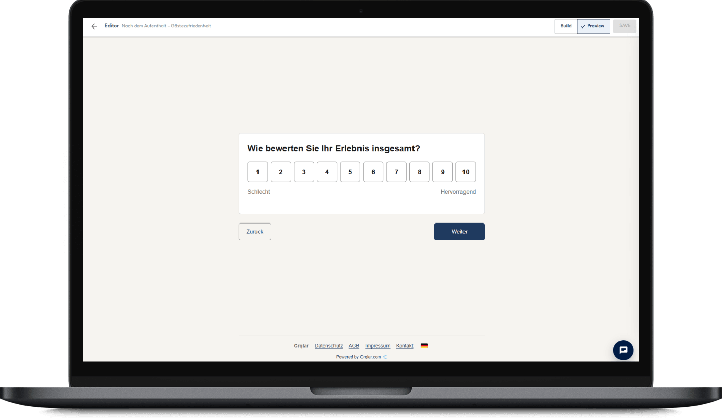 Laptop with a screenshot of the Crqlar Hotel Survey Tool