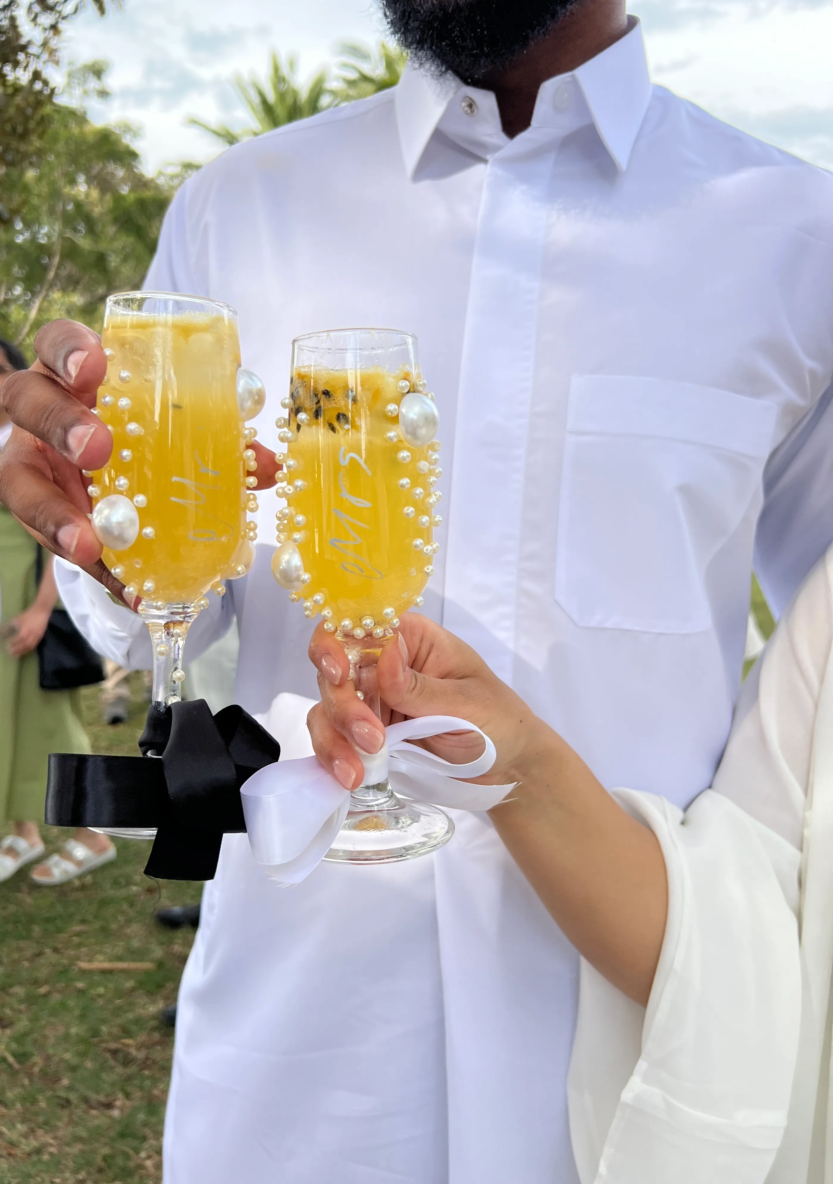 Tray of garnished wedding mocktails